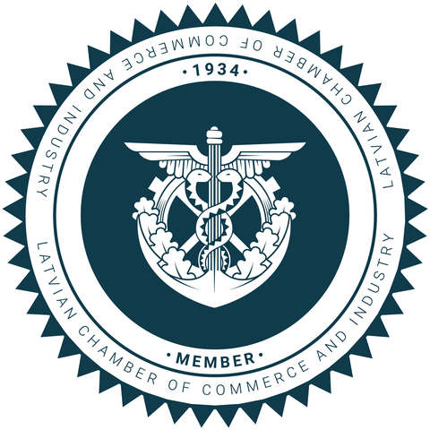 Latvian Chamber of Commerce and Industry (LCCI) member seal, founded 1934. SIA Wonderstore (Balansis) is LCCI member No. 8732.